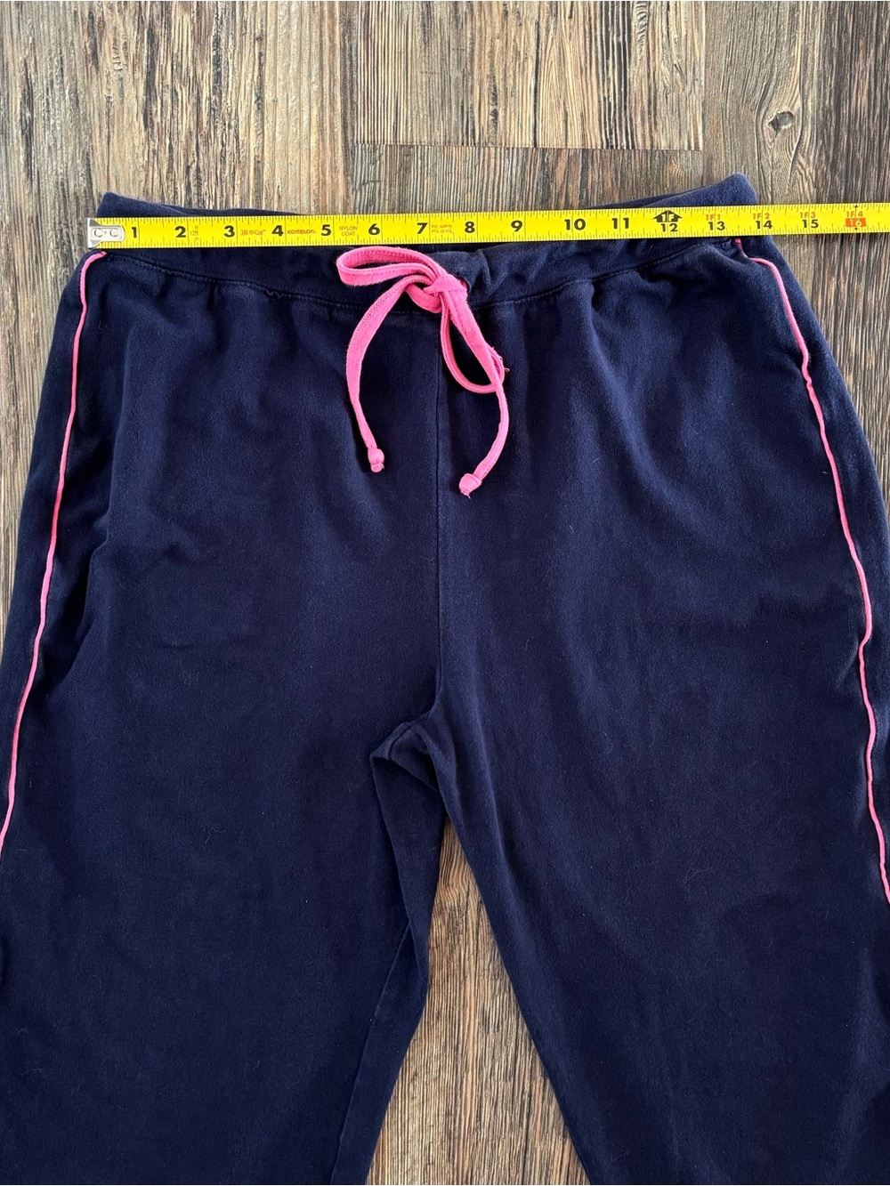 Y2K IActive Capri Pants Medium Blue Pink Side Stripes Drawstring Athleisure Gym - Picture 7 of 7